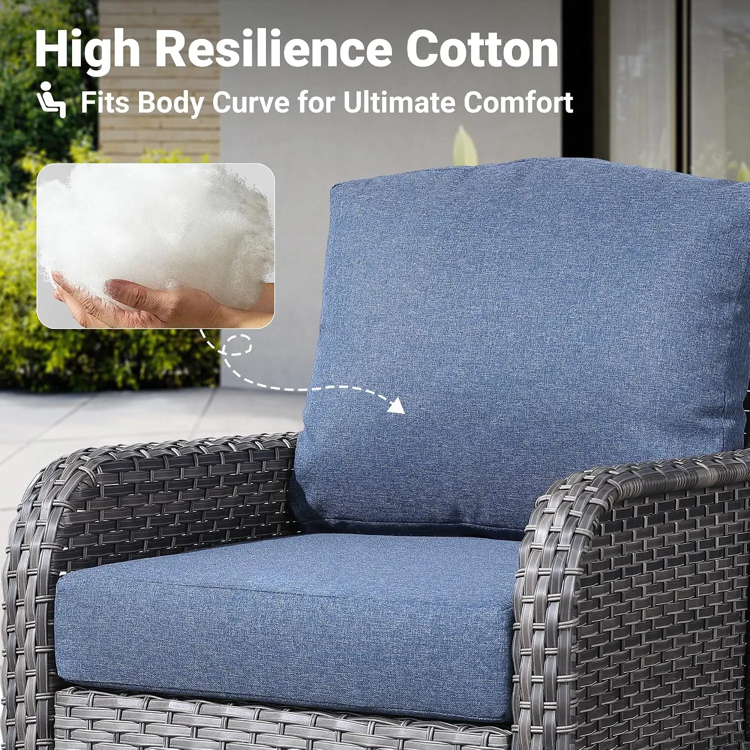 2-Piece Wicker Patio Sofa Set, High Back Rattan Chair with Comfy Cushions for Porch Yard Deck, Denim Blue, Customized image 5