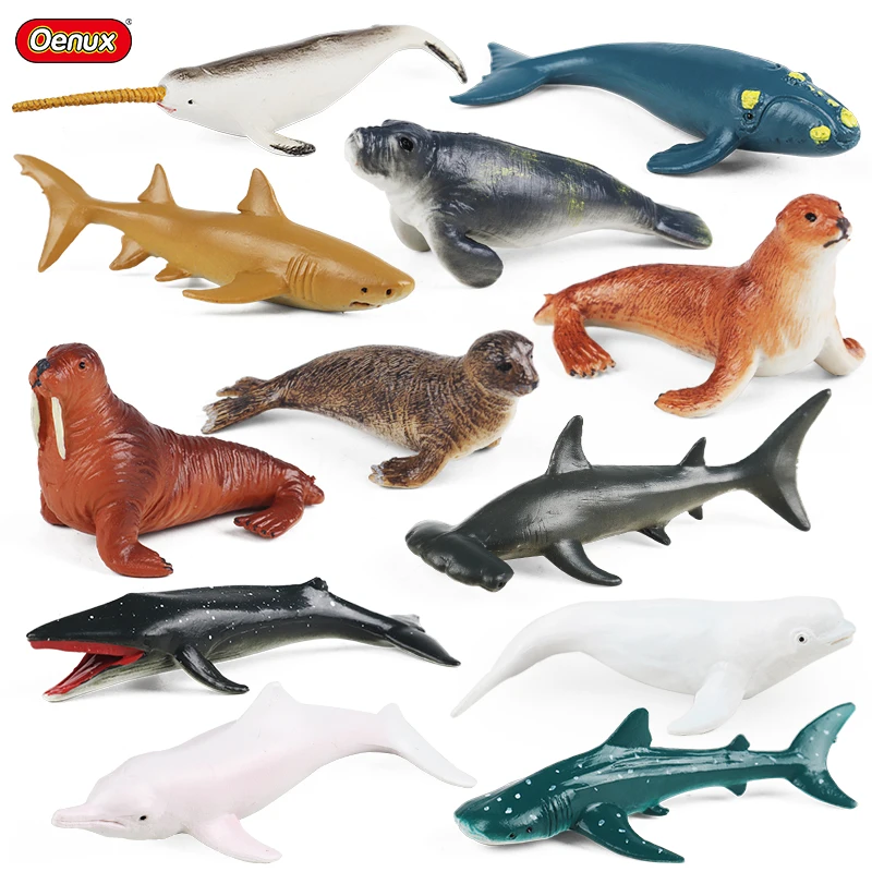 Oenux Zoo Animals Set Poultry Cat Dog Horse Ocean Shark Whale Model Action Figures School Project Decor Toy Kids Education Gift