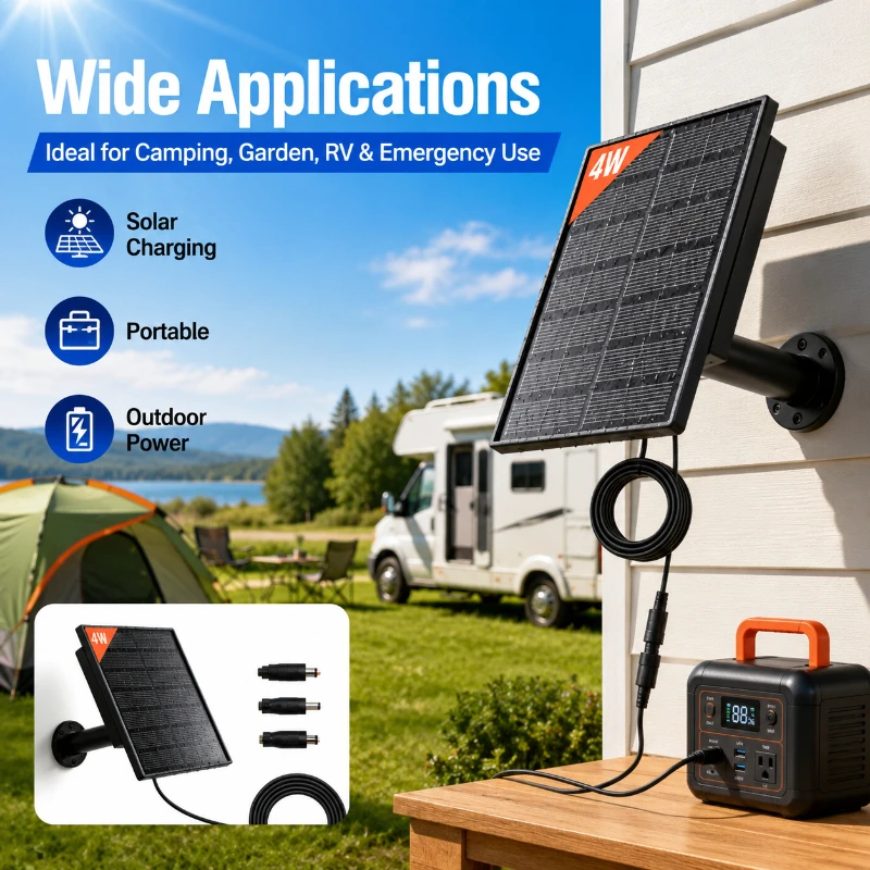 4W IP67 Waterproof Solar Charger 5V 12V 2A Charging Panel with 6 Slots for Outdoor Camera Camping Security Battery Solar Panel