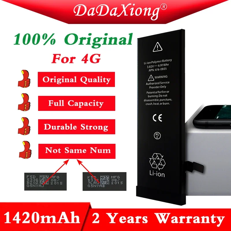 

DaDaXiong Factory Original 10pcs/Lot Quality AAAA 1420mAh 3.7V 0 Zero Cycle Battery For IPhone 4 4G Replacement Repair Parts