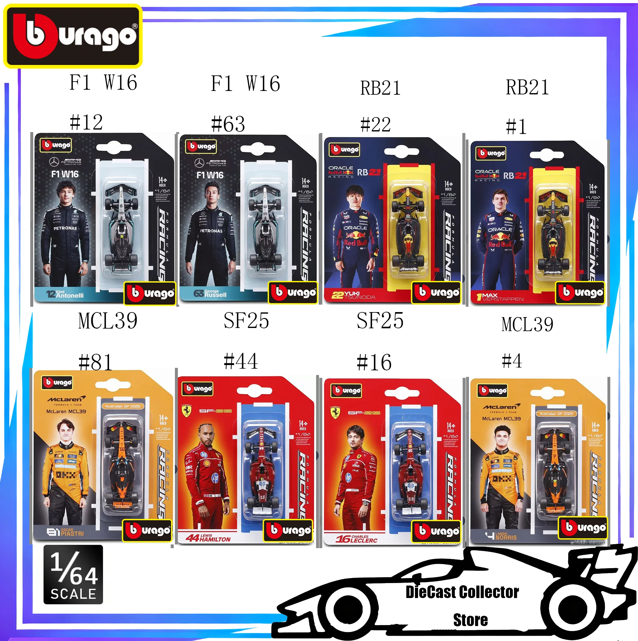 Bburago 1/64 2025 F1 SF-25 Leclerc- # 16 هاميلتون- # 44 RB21 Verstappen- # 1 # 22 MCL39 # 4 # 81 W16 سبيكة مصغرة دييكاست لعبة مجسمة هدية #1