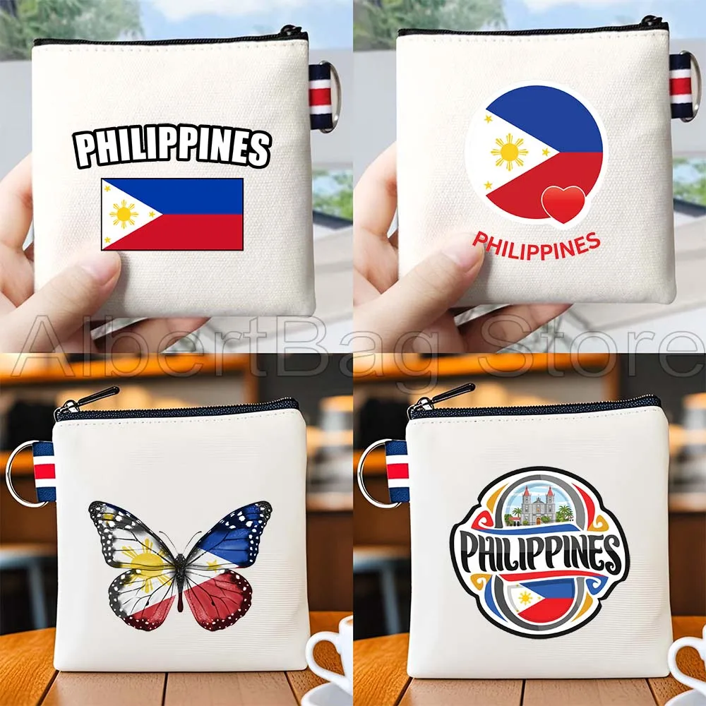 

Philippines Country Flag Map Travel Souvenir Gifts Canvas Bag Coin Purse Small Square Key Storage Card Bag Cotton Wallet Pouch