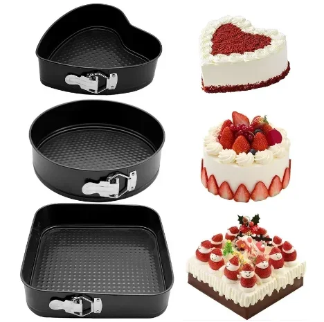 3 Pcs/Set Non-Stick Metal Baking Cake Mold with Lock Divice Removable Bottom Bake Mould Cake Pan Bakeware Pan Baking Accessories