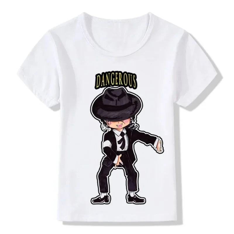 Michael Jackson Cartoon T-Shirt for Boys And Girls Rock Dance Action Print Cotton Casual Wear Kids' Graphic Tee