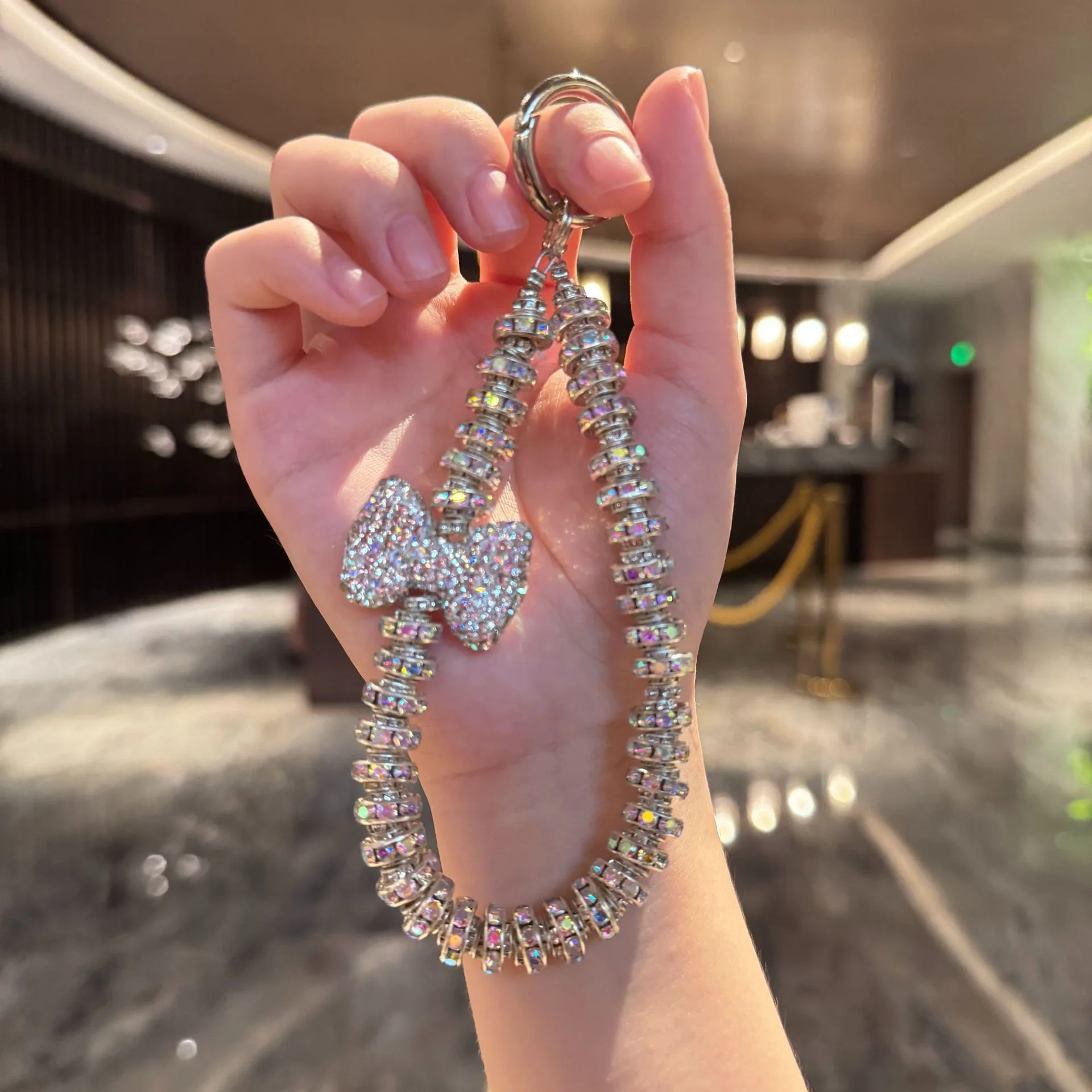 Rhinestone Bow Wrist Strap Phone Pendant Keychain, Glitter Gift