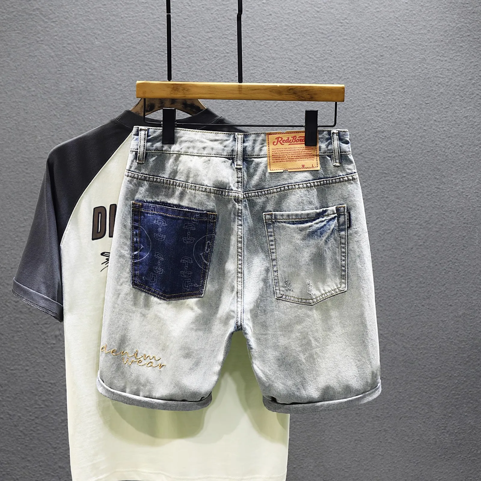 

New Fashion Men Retro Nostalgia Denim Shorts Jeans Stretch Casual Trendy Denim Shorts Man Light Blue Jeans Quality Cotton Shorts