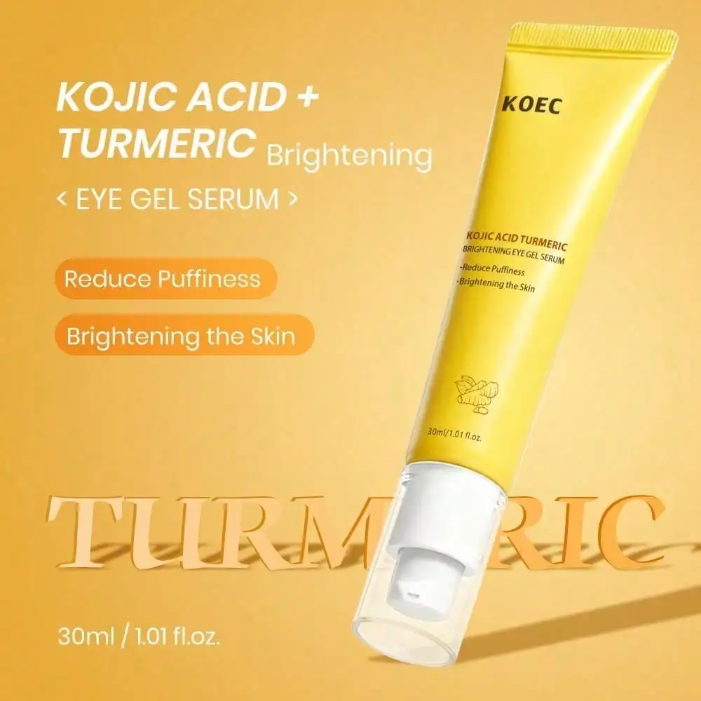 Eye Serum With Kojic Acid Turmeric, Fades Under-Eye Dark Tone, Eliminates Morning Puffiness & Smooths Wrinkles, With Hyaluronic Acid & Panthenol, Suitable For Sensitive Skin, Makeup Prep Ready, 1.01 Fl.Oz