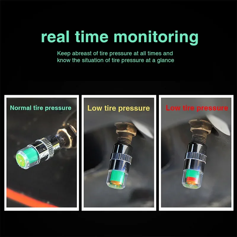 Universal 4pcs Auto Car Tire Pressure Monitor Alarm 2.4 PSI Air Alert Cap  Valve Stem Caps Sensor Indicator Tire External Tools