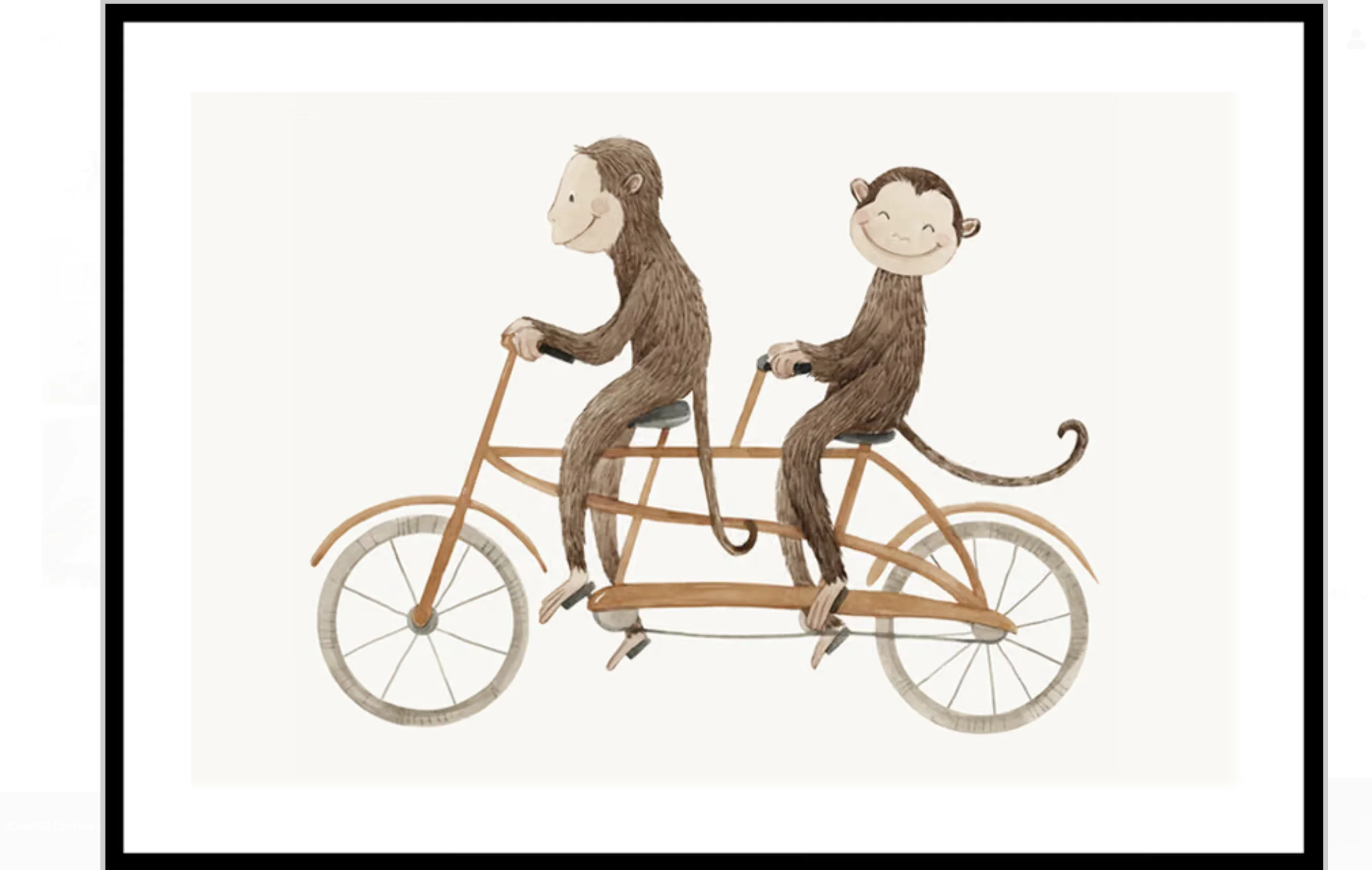 Cute Monkeys Riding Tandem Bike Wall Art Canvas Prints Posters Decor, Nursery, Bedroom, Kids Room Playroom Wall Decor