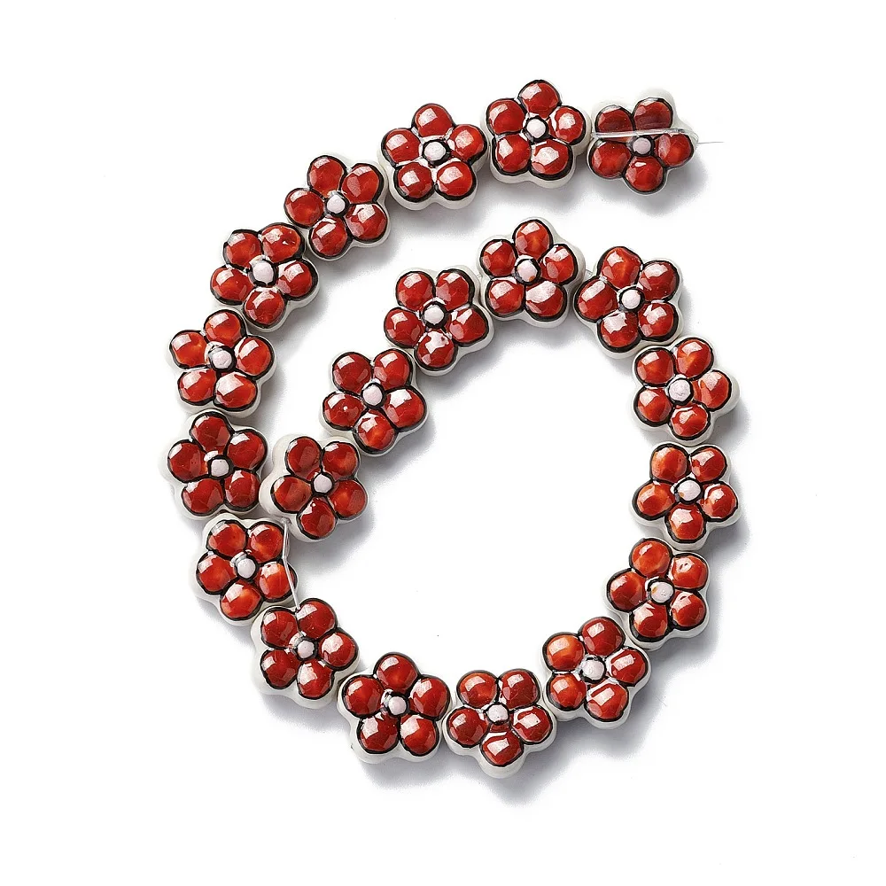 PandaHall 1 Strang Handgefertigte Porzellan-Blumenperlen, 17-17,5x16,5-17x7,5-7,8mm für DIY Halskette Armband Schmuckherstellung – Detail 2