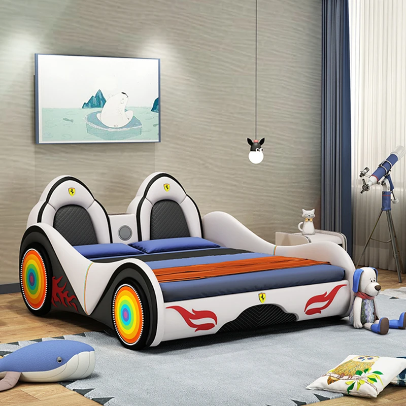 

For Luxury Full Size Double Bed Storage Space Headboard LED Lights Frame Children Car Beds Modern Letto Matrimoniale Furniture