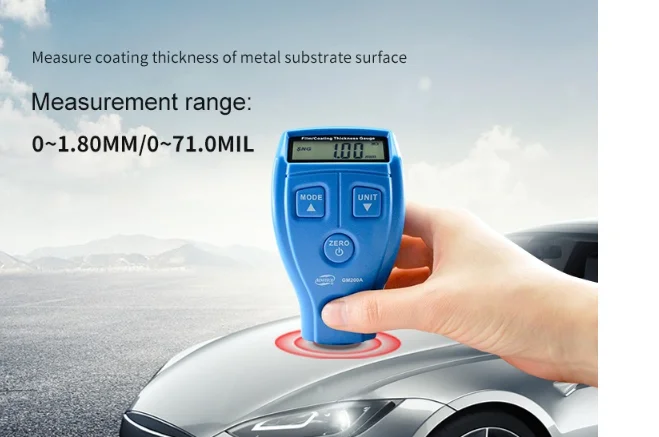 

GM200A Digital Car Film Thickness Gauge LCD Display Automotive Coating Paint Iron Varnish Thickness gauge 0-1.8mm Width Meter