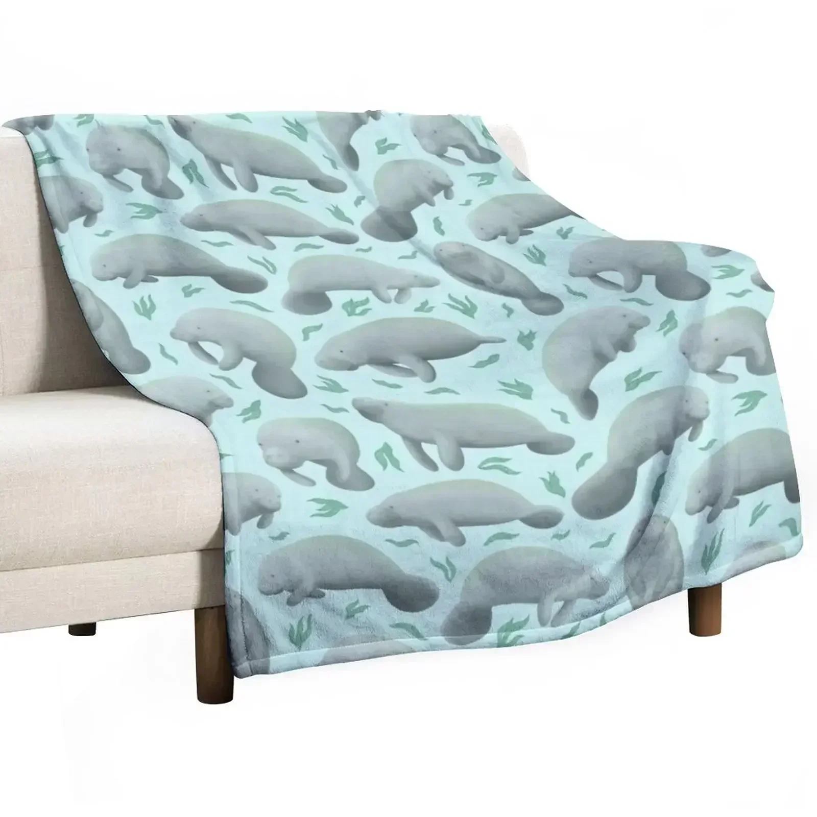 manatees (blue) Throw Blanket Travel Luxury St Quilt Blankets