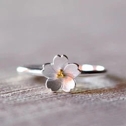 Anillos abiertos de flor de cerezo para mujer, de Plata de Ley 925, hipoalergénicos, joyería de plata de ley