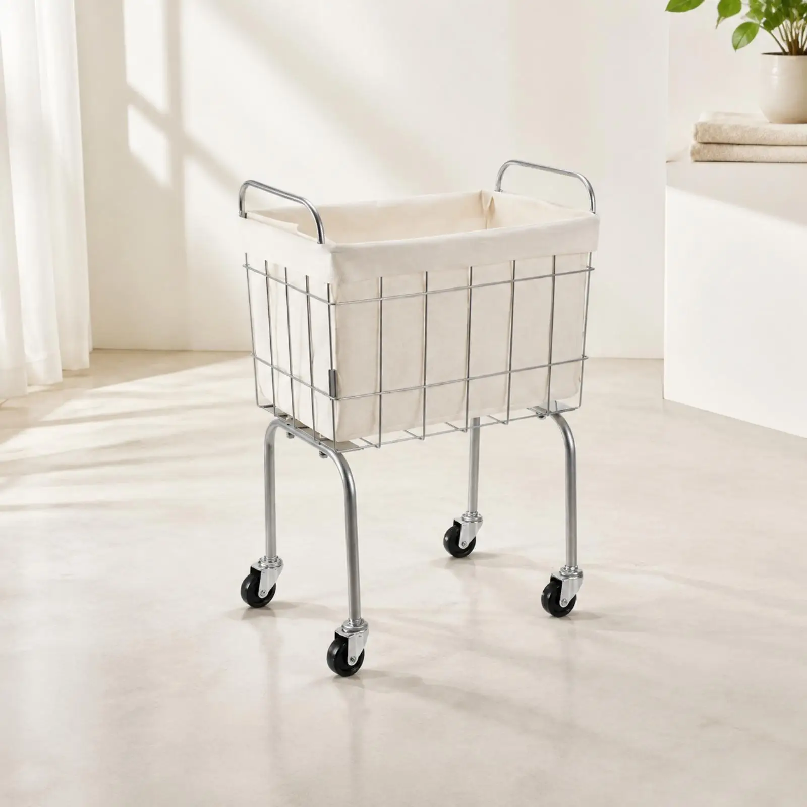 Spacious Rolling Laundry Basket with Carbon Steel Frame for Bathroom Bedroom Organization