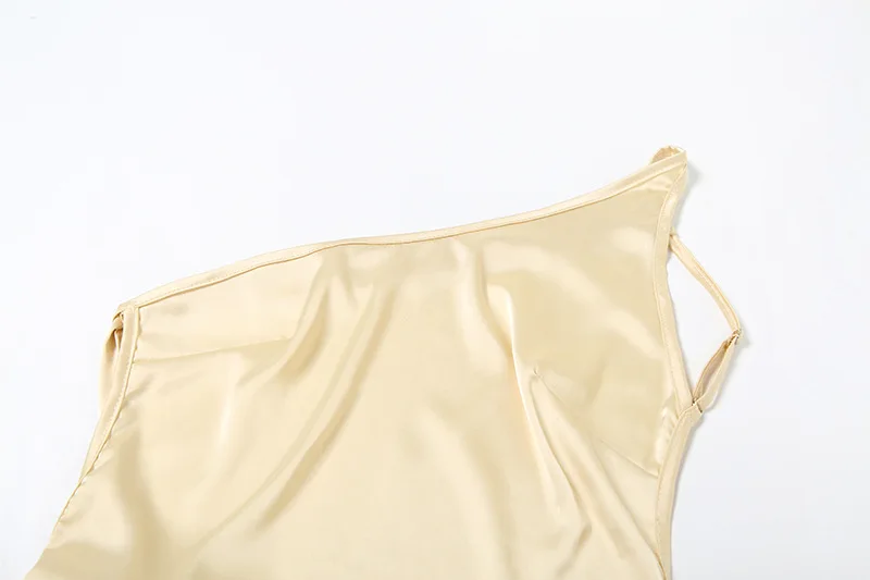 エレガントな非対称ショルダーサテンメッシュパッチワークパーティークラブイブニングドレス女性のセクシーな背中の開いたボディコンホリデービーチウェア