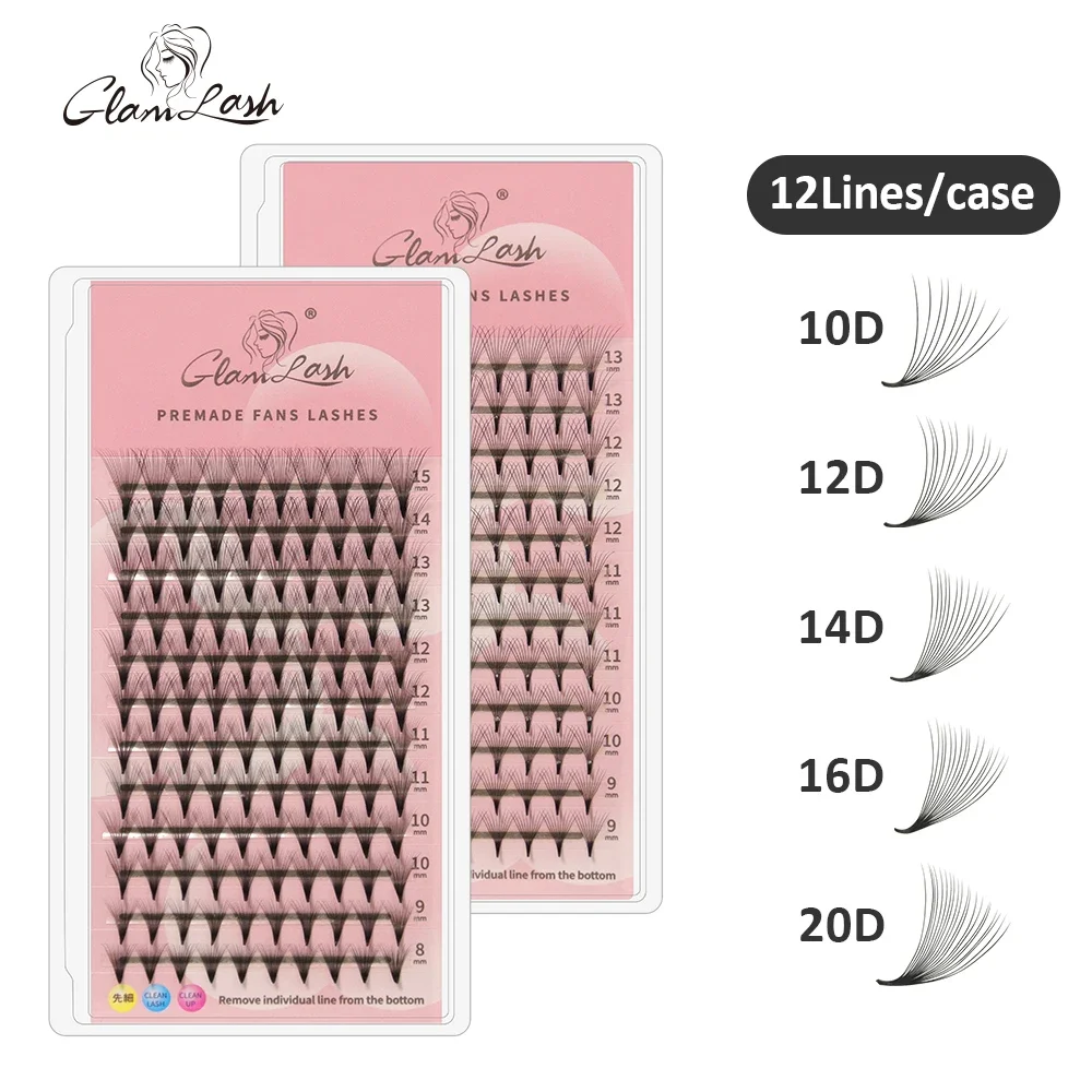 

GLAMLASH 10D/12D/14D/16D/20D Premade Volume Fans Eyelash Extensions Pointy Base Roots Natural Soft Lashes Mink Individual Lash