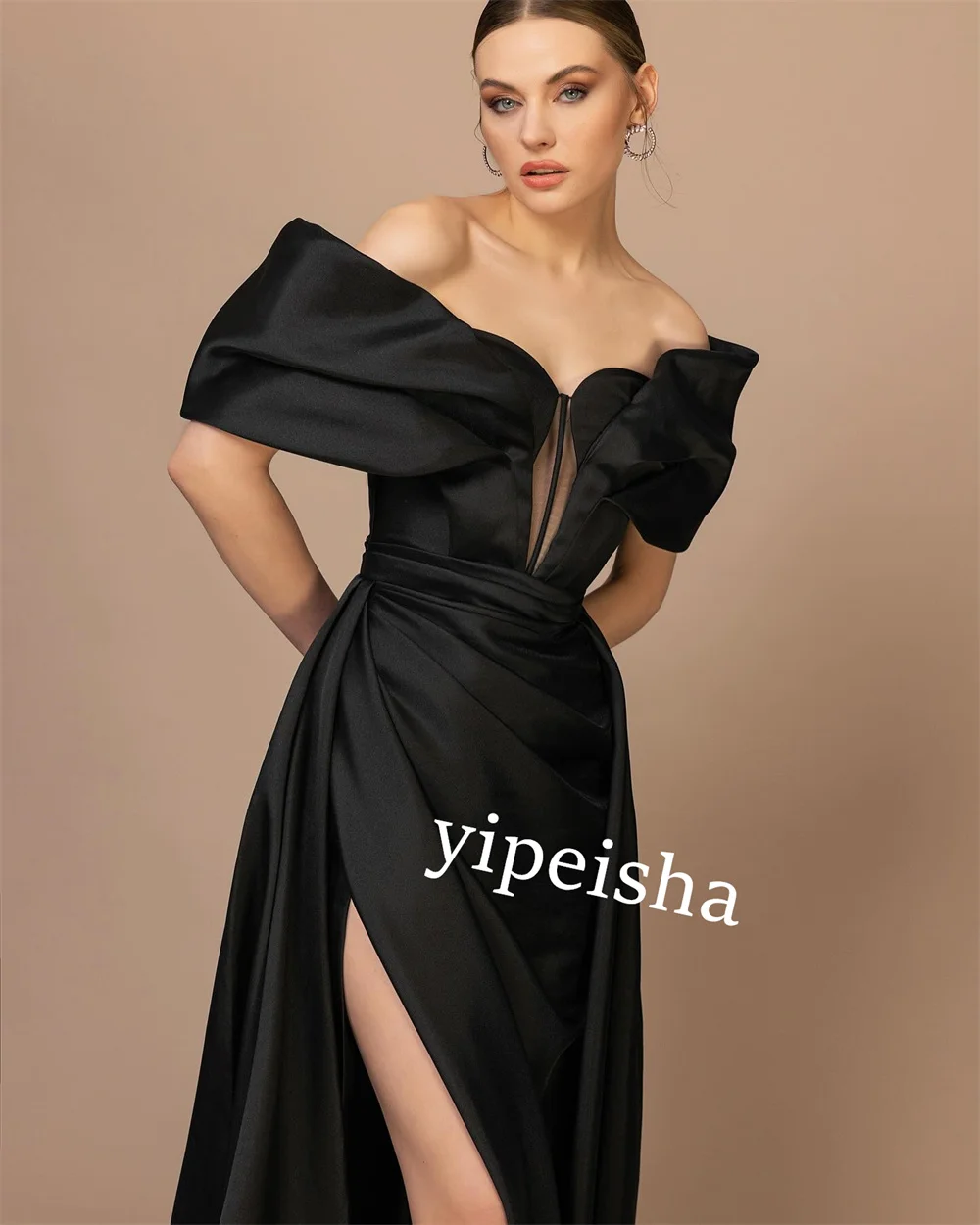 Customized Jersey Sash Ribbon Homecoming Asymmetrical Off-the-shoulder Bespoke Occasion Gown  Long Dresses