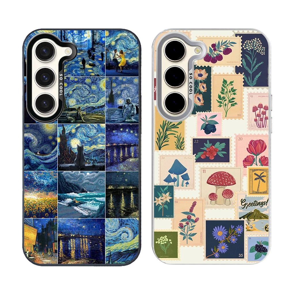 Vintage Stamp Puzzle Silver Plated IMD Phone Case For Samsung S26 S25 S24 S23 S22 Ultra S20 S10 S21 FE 5G Plus Cover
