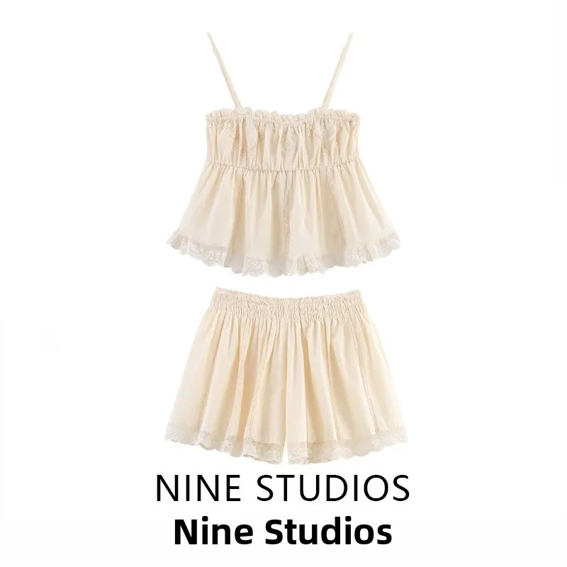 

NINE ZA Women's Embroidered Elastic Strap Top Vest orts Two-Piece Set ort Sve round Ne Overhead Faion Ensemble