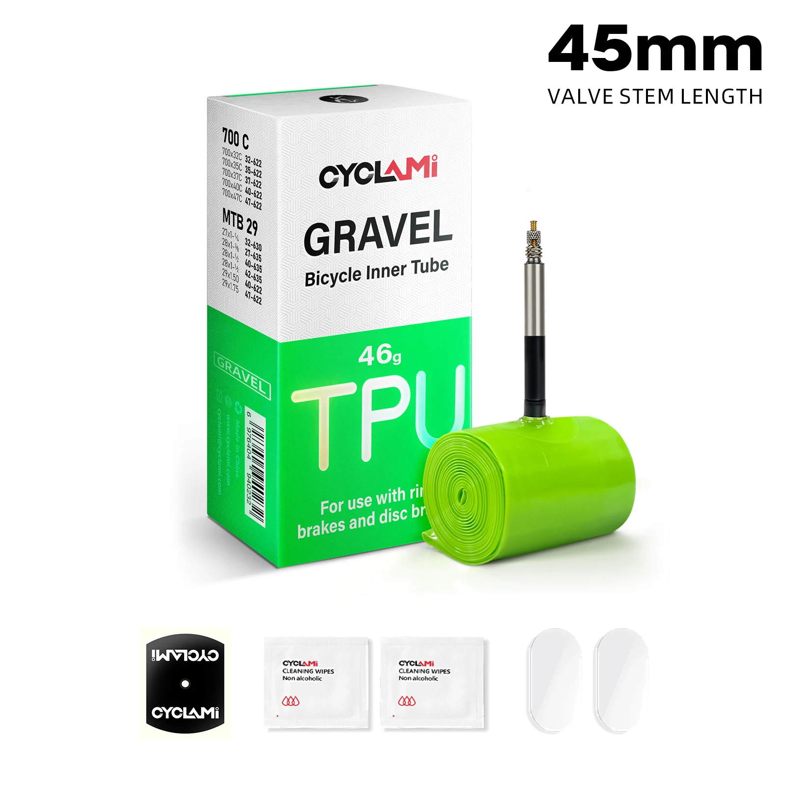 CYCLAMI Gravel Bike Schlauch für Rennrad, Offroad und Mountainbike, TPU Französisches Ventil 45 65 Ultraleicht MTB29 700C x 32c 35c 37c 40c 47c