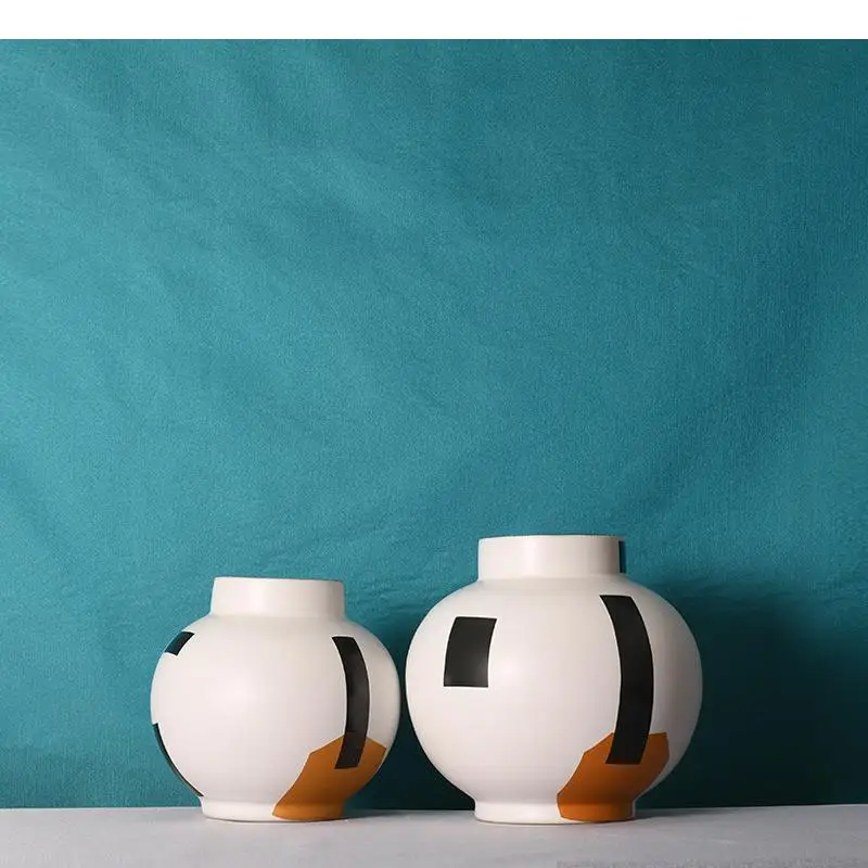 Simplicity Geometric Decor Ceramic Vase Desk Decoration Artificial Floral Vases Flower Pots Modern Arrangement