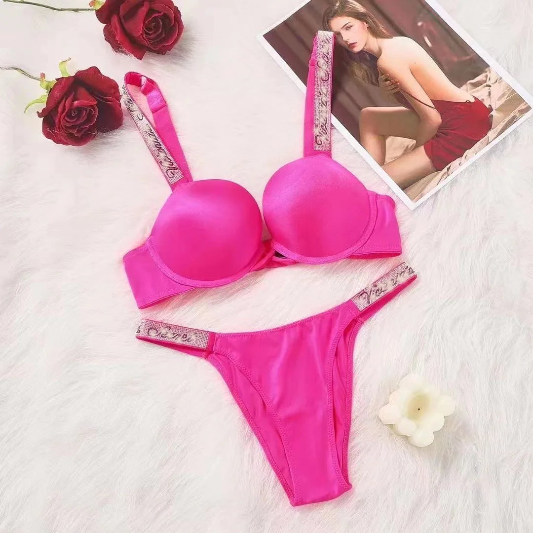 2014 Rhinestone Letter Bra and Panty Set Sexy Women Underwear 2 Pieces Push Up Lingerie Luxury Comfortab Plus Size Bra Wholesale