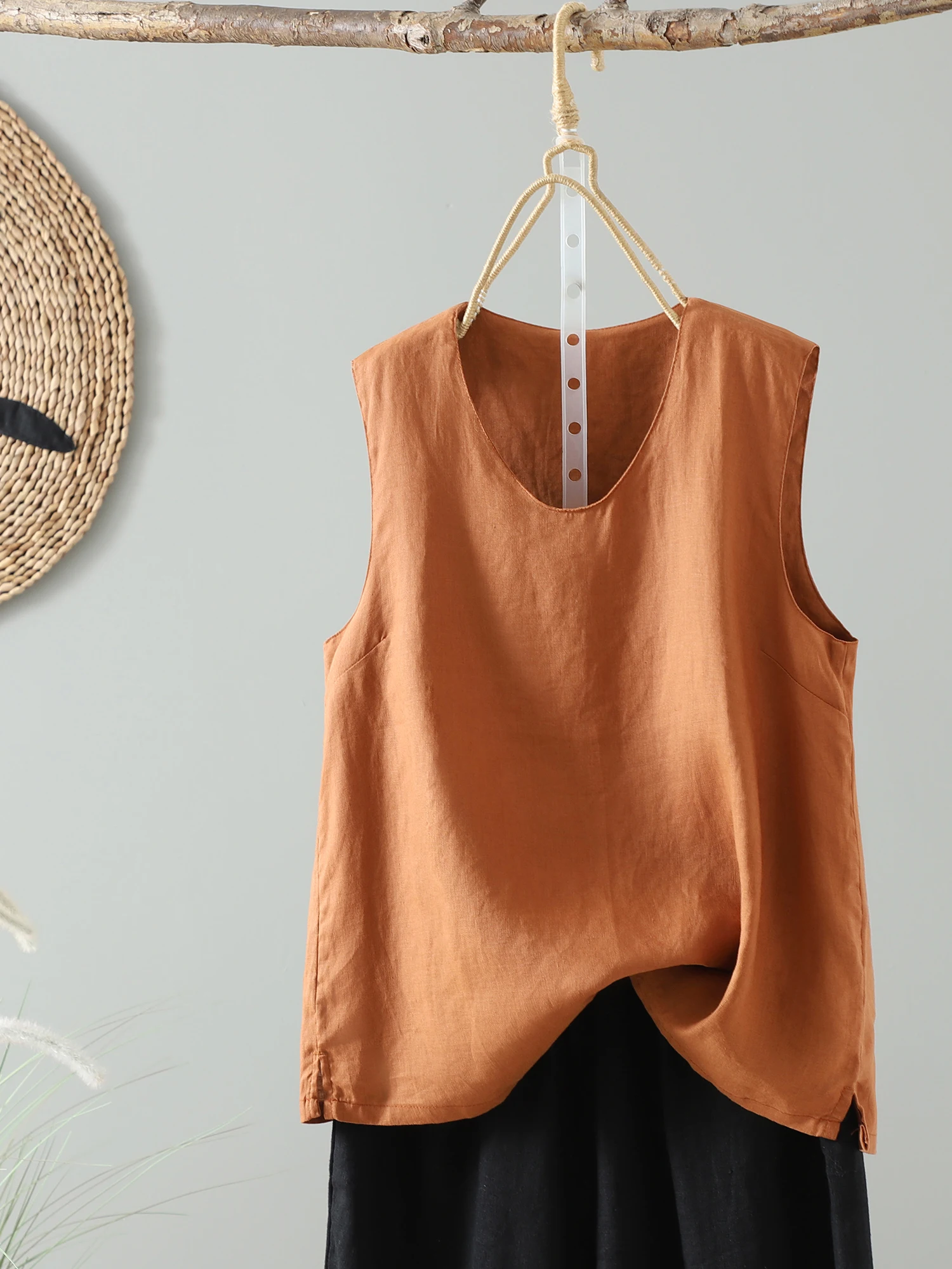 Canotta da donna retrò in cotone e lino giapponese, estiva, semplice, versatile, allentata, casual, con base in lino Svel