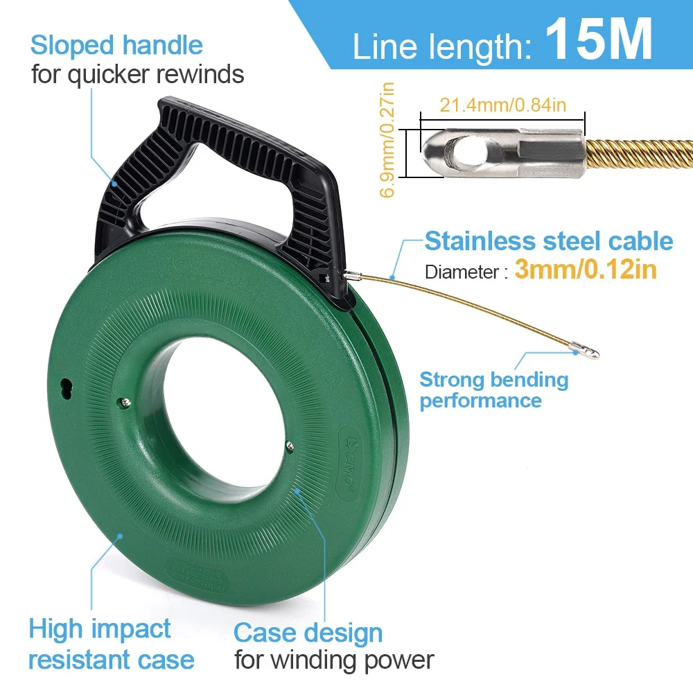 3MM Cable Push Puller Tape Reel Conduit Ducting Rodder Pulling Wire Aid Electrical Wall Wire Fast Wire Take-up Threading Tool