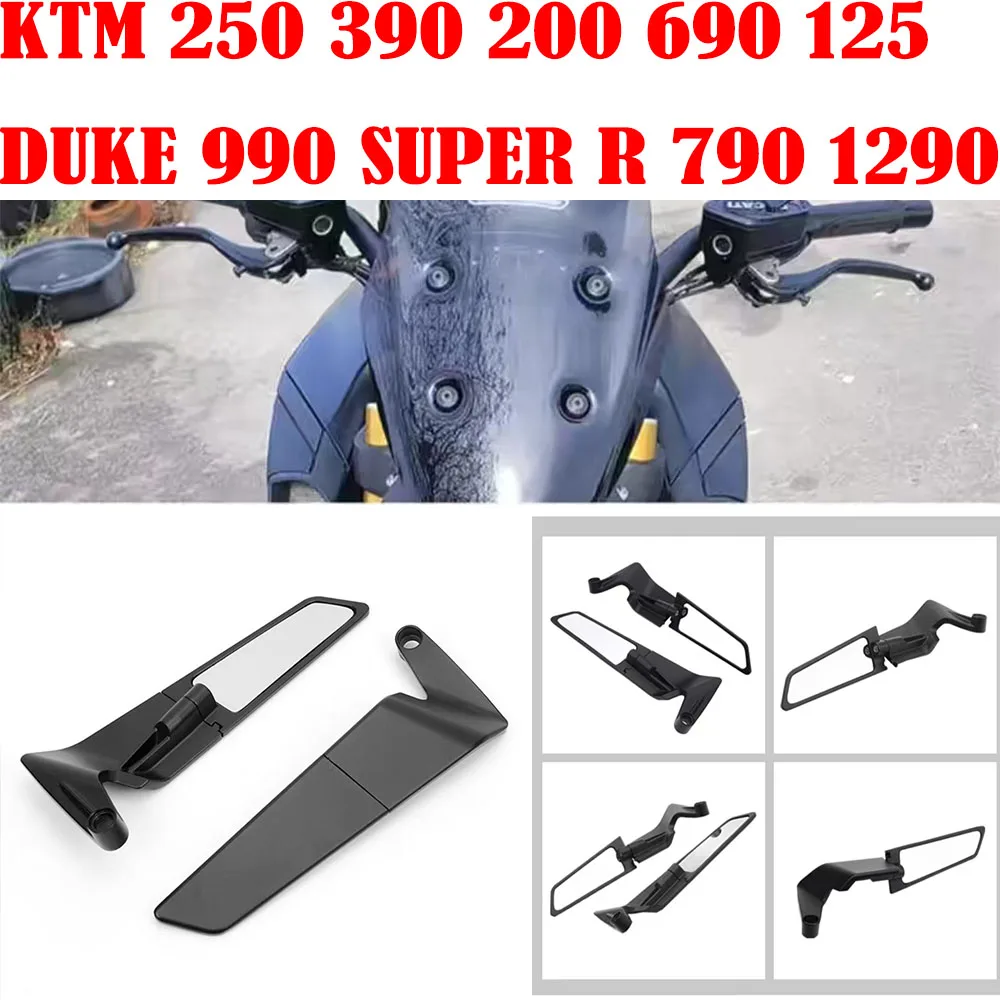 Fit KTM 250 390 200 690 125 DUKE 990 SUPER R 790 1290 Motorcycle Mirrors Stealth Winglets Mirror To Rotate Adjustable Mirrors