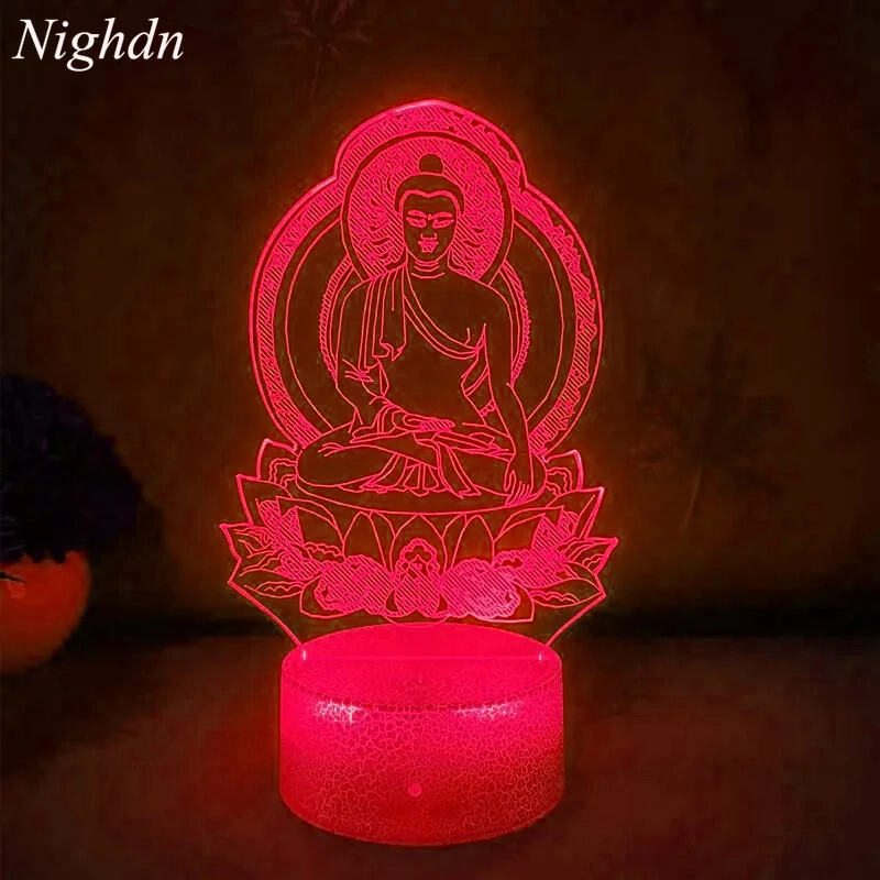 Nighdn 3d Illusion Nachtlicht Buddha Statue Geschenk für Freunde Familie Home Office Schlafzimmer Dekor mit Touch 7 Farbwechsel