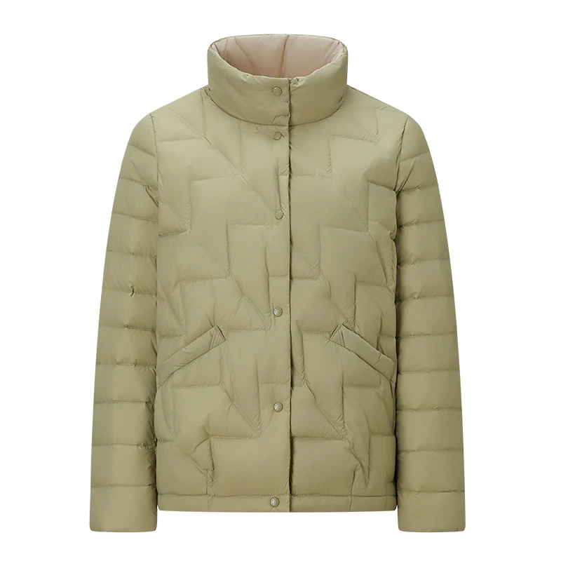 Chericom レディース エレガント ソリッド ダウン ジャケット 軽量 ストレート カット パファー スナップ留め インナーポケット付き 防水 Y299052Y