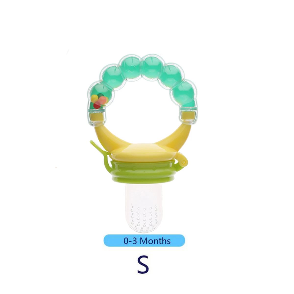 Baby-Fruchtsauger, Silikon-Babynahrungssauger zum Zahnen, BPA-freier Säuglings-Fütterungsbeißring mit Rassel, für frisches Obst & PU
