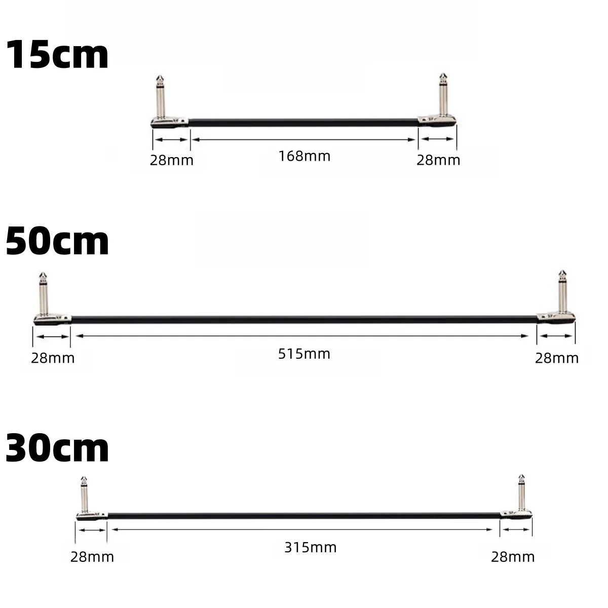 Miwayer 1/3/6Pcs Guitar Effect Pedal Cable 6.35mm Flat Patch Connecting 1/4 Right-angle Plug Guitar Cables 15/30/50cm Length