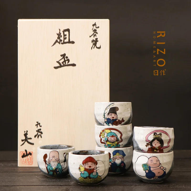 Japan Imported Kutani Seven Lucky Gods Tea Cup Meishan Kiln and Wind Tea Set Master Cup Tea Cup