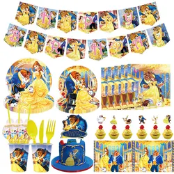 Beauty And Beast Birthday Decorations Belle Princess Birthday Party Supplies Balloon Backdrop Banner Tableware Set Plates Cups