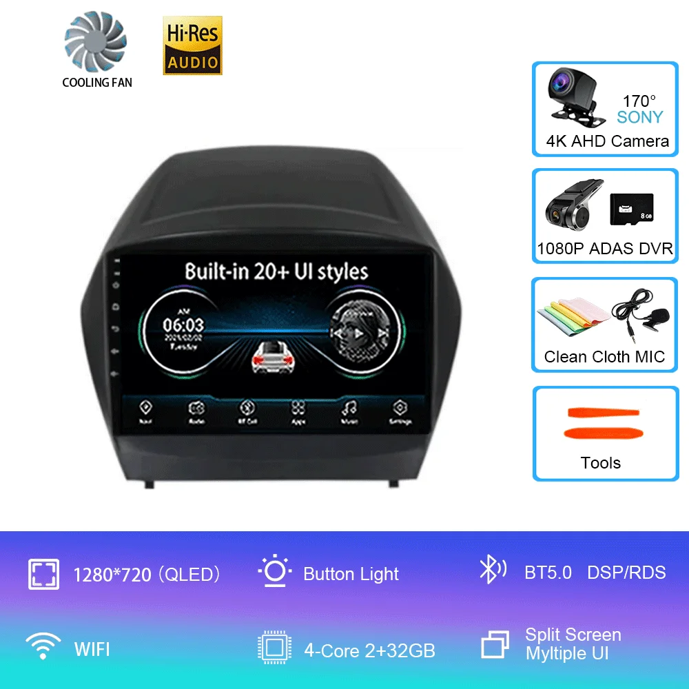 Android 16 Carplay autoradio voor Hyundai Tucson 2 LM IX35 2009-2015 navigatie GPS multimediaspeler WiFi stereo BT 360 camera
