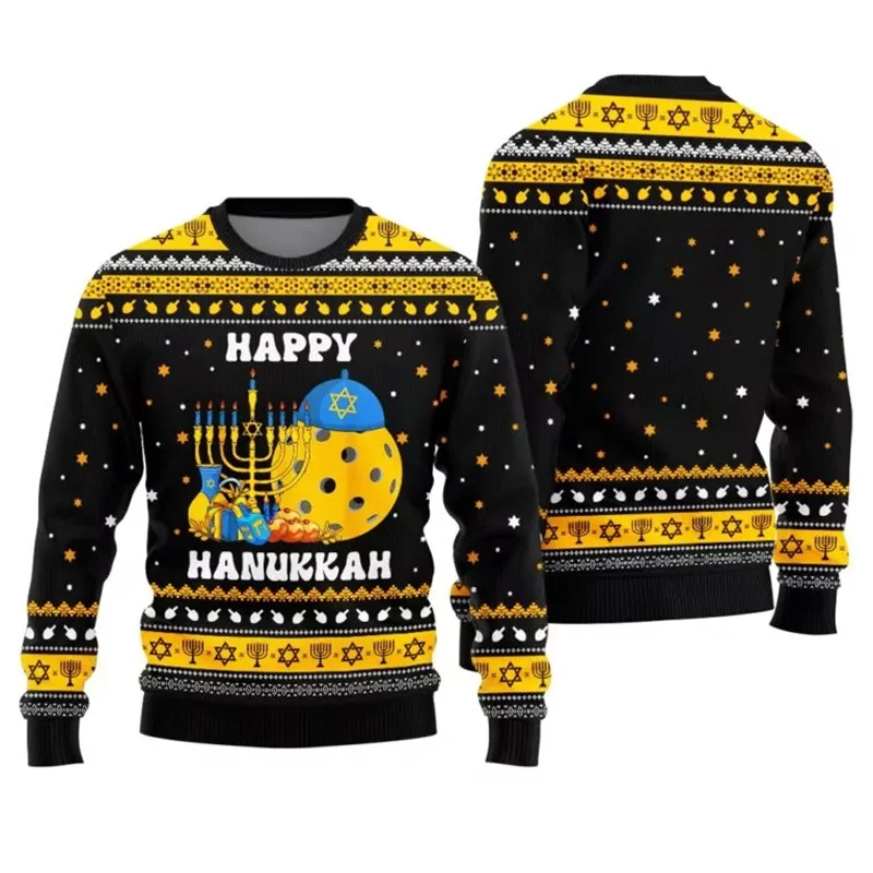 Hanukkah Theme Animal Food Sweatshirt Unisex Festival Clothes Long Sleeve Pullover Top 3D Printed Cute Fashion Popular Sweater