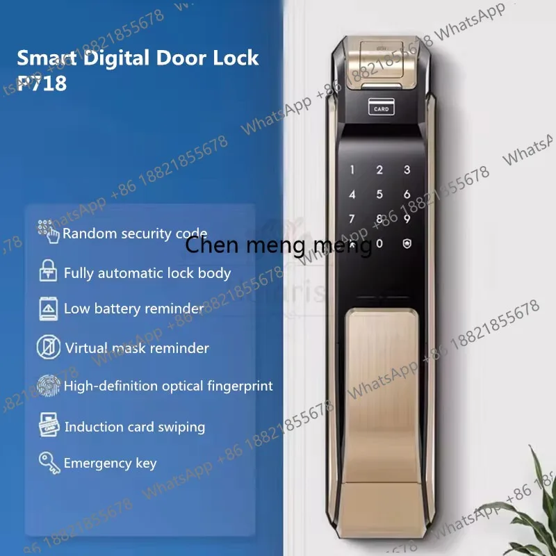 

Умный цифровой дверной замок P718 с функцией распознавания отпечатков пальцев, автоматической ручкой-толкателем, защитой от взлома и электронным паролем