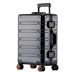 100% Aluminum-magnesium Alloy Travel Suitcase Package Solid Rolling Trunk 20/24/29 Inch Trolley Luggage Carry-On Cabin Suitcase