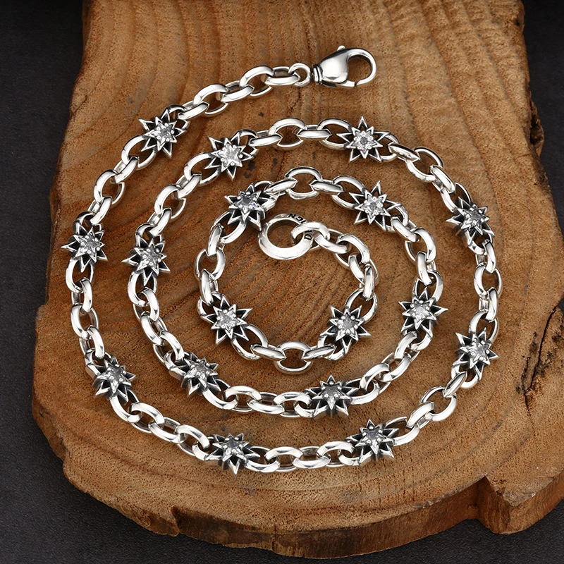 S925 Sterling Silver Star Chain 50-65CM Unisex Punk Style Circle Simple Style Design Fine Jewelry Necklace FYNE444