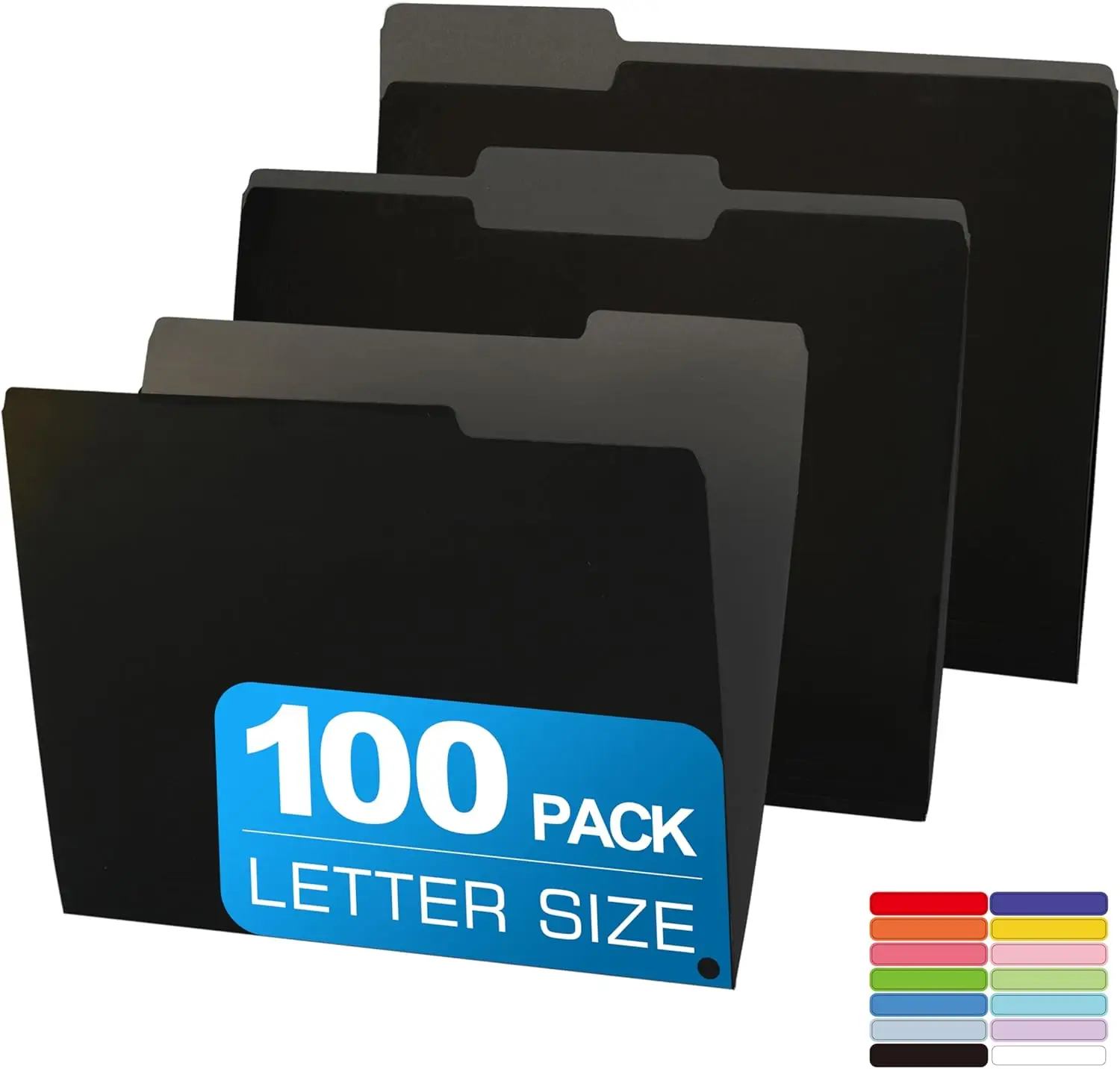 

100 цветных папок для документов, двухцветные, размер 8,5 x 11 дюймов (формат Letter), с вырезанными вкладками 1/3 дюйма, для организации документов в офисе, школе и дома.