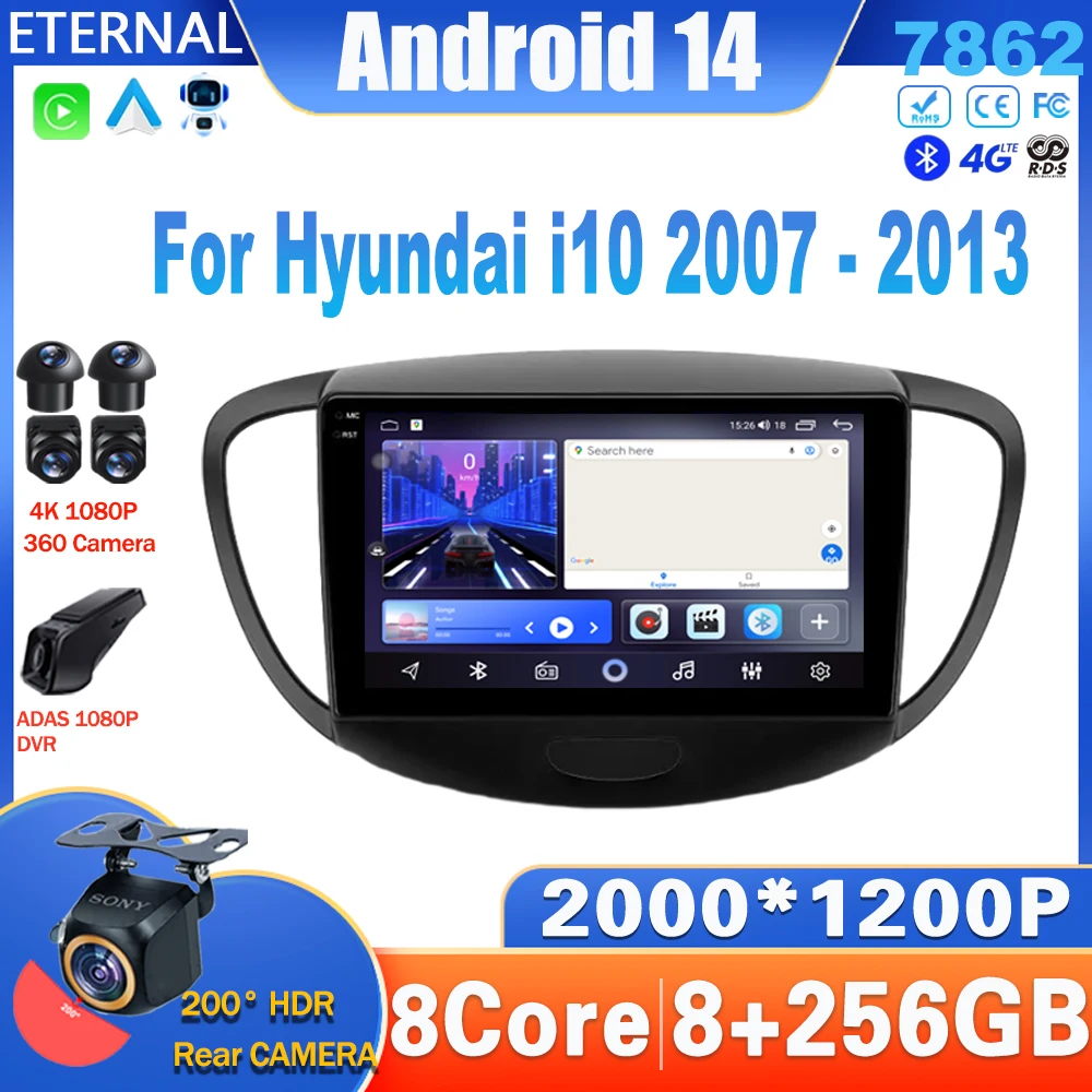 

Android 14 Car Radio For Hyundai i10 2007 - 2013 Multimedia Video Player Navigation Stereo Head Unit Carplay NO 2Din DVD 4G WIFI