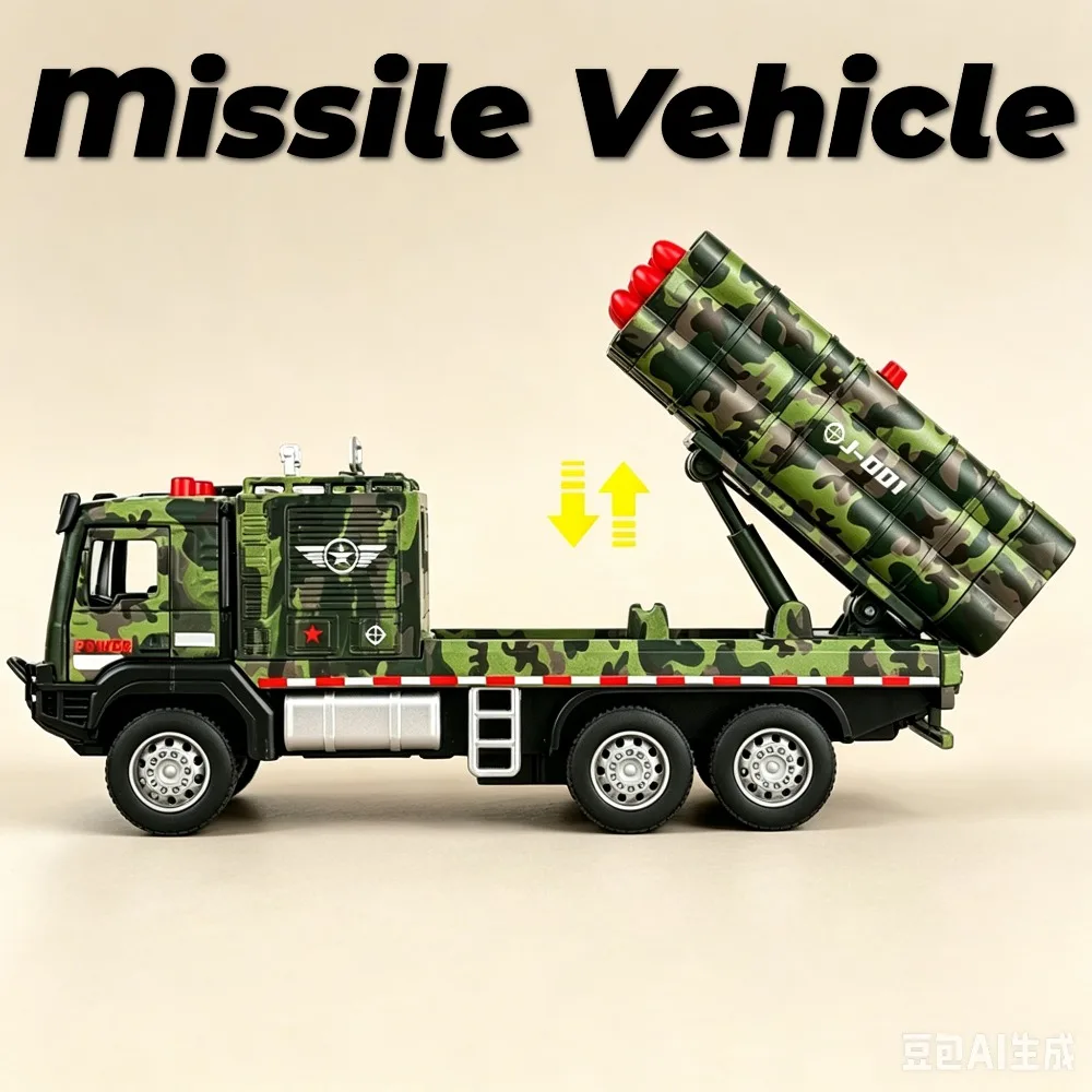 

1:32 Scale Missile Rocket Launcher Model Car Toy Metal Diecast Pull Back Simulation Engineering Vehicles Models Shelf Display