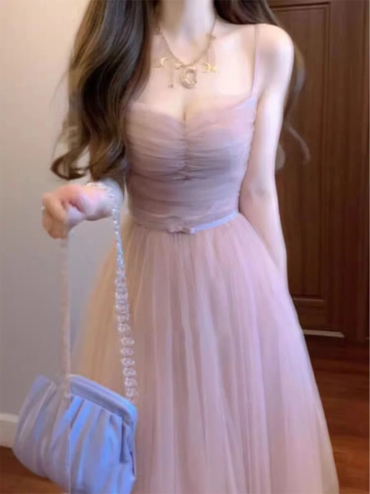 

Ele Pink Lace Strapl Gown for Wedding Engagement Birthday High Waist Long Dr Faionable Polyester Fabric Adult Cer...