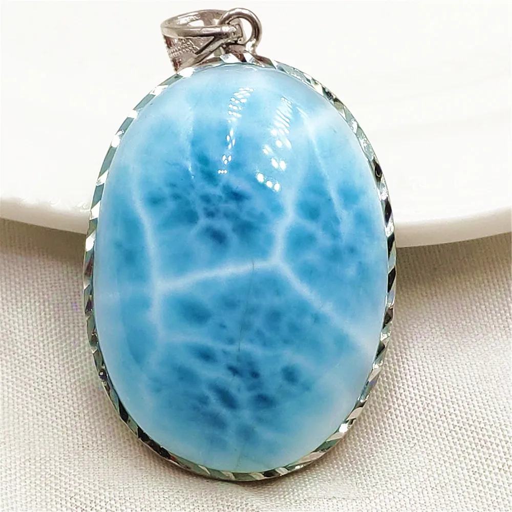 

Natural Blue Larimar Oval Pendant Women Men Larimar Oval Size 31x22x10mm Necklace Fashion Jewelry Gemstone AAAAAA