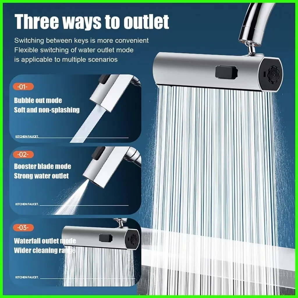 

New Kitchen Multi-function Swivel Extension Faucet Waterfall Three-mode Universal Splash-proof Nozzle Sink