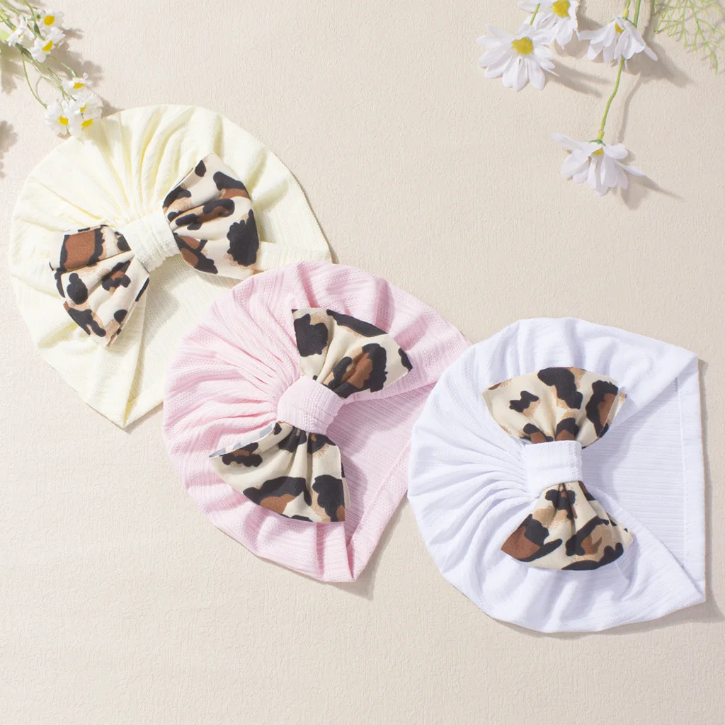 Enfants Turban nœud papillon imprimé léopard bébé chapeau filles coton Beanie nouveau-né chapeaux enfant en bas âge bandeau infantile casquette cheveux accessoires