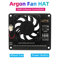 Sombrero de ventilador de argón para Raspberry Pi 4 con botón de encendido, Software PWN controlable, ventilador de 40mm para Pi 4B 3B + 3B, Compatible con POLY + NEO