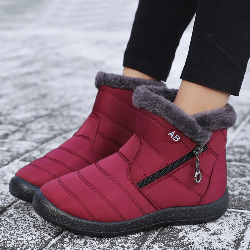 Botas de nieve con plataforma para Mujer, zapatos impermeables con cremallera, planos, a la moda, para invierno